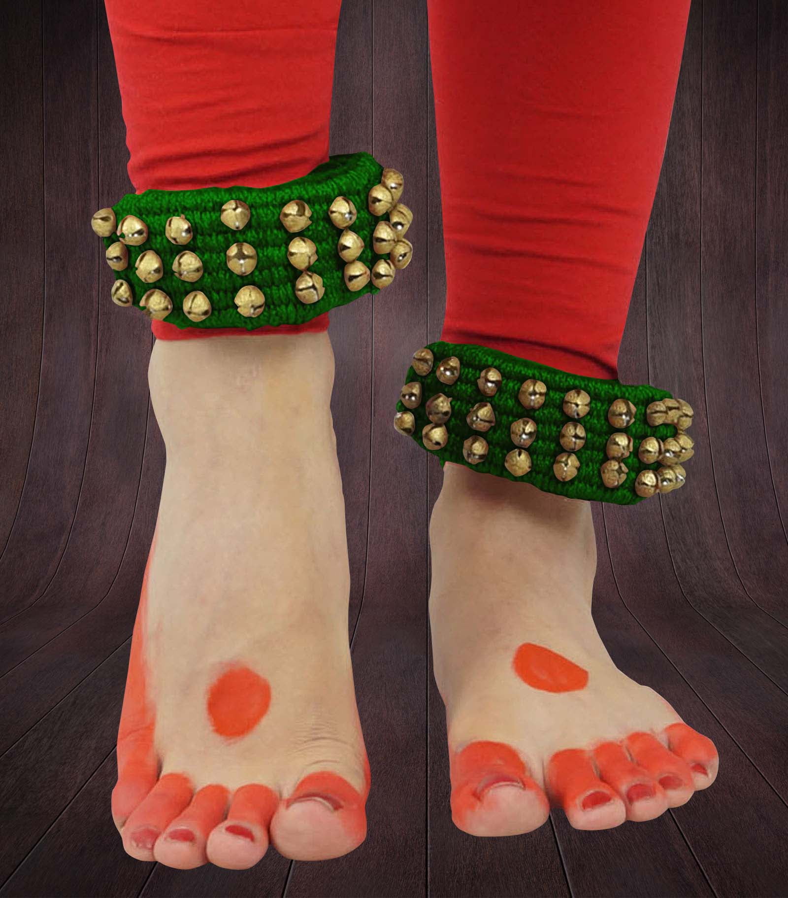 Banithani Indian Traditional 3 Line Classical Kathak 12 No Ghungroo Anklets Dancing Ankle Bracelet Pair Jewelry-Green