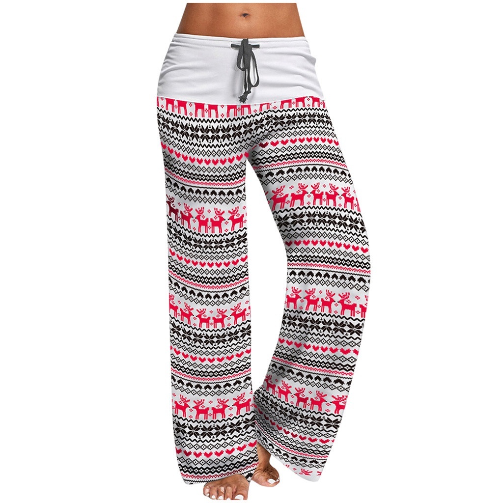 Women's Comfy Casual Pajama Pants, Printed Drawstring Wide Leg Palazzo