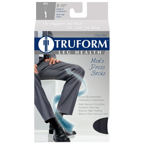 Truform Men's Socks, Knee High, Dress Style: 8-15 mmHg, Navy, Medium