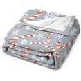 thumbnail image 5 of Gray Christmas Candy Canes Fleece Blanket Winter Snowflakes Lightweight Cozy Warm Throw Blanket for Couch Sofa Bed for Adults Kids Teens Gift 50"x60", 5 of 6