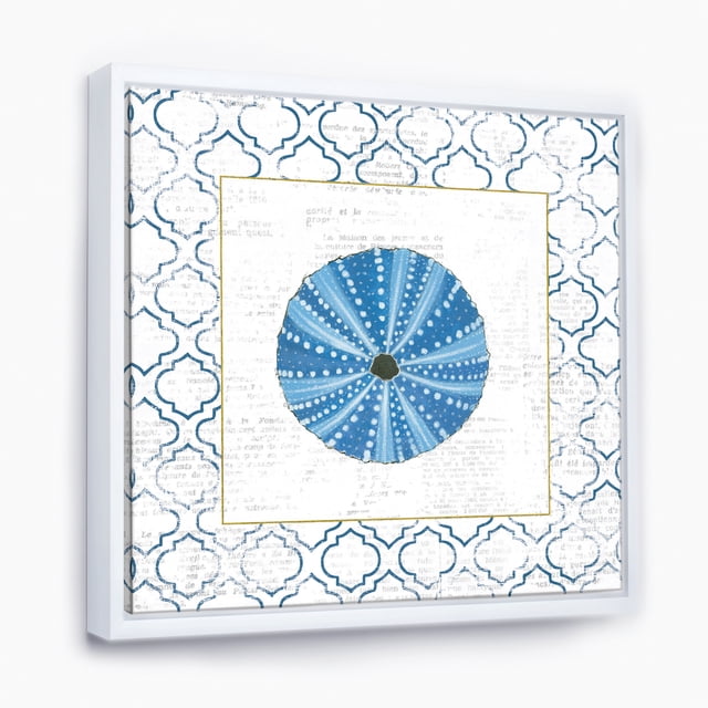 Blue Conch Shell On Blue Coastal Pattern - Nautical & Coastal Framed Canvas