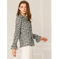 thumbnail image 4 of INSPIRE CHIC Blusa con cuello en V y lazo floral para mujer, camisa de manga larga con volantes y trompeta vintage, top Blanco negro S, 4 of 6