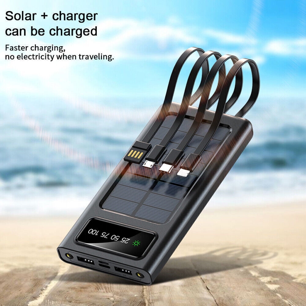 LED Solar Power Bank, 10000mAh Solar Charger Power Bank, Portable Charger Fast Charge External Battery Pack for Outdoor