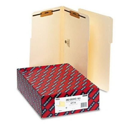 Smead  1 1/2   Expansion Folders with Two Fasteners  1/3 Cut  Top Tab  Legal  Manila  50/Bx