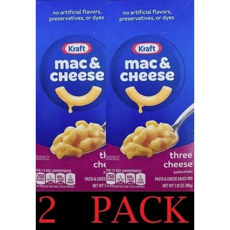 Kraft Original Mac & Cheese THREE CHEESE Pasta Shells Dinner Mix 7.25 Oz 2 PACK