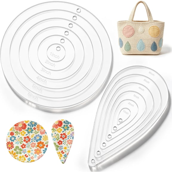 Quilting Templates Set, 12 Pcs Clear Acrylic Circle and Teardrop Sewing Stencils with Hanging Holes, Precision Cut Patchwork Rulers for DIY Embroidery, Quilting, Arts & Crafts(1-6in)Q