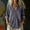 Dark Gray, variant on Women's Denim Button Down Shirt Collarless V Neck Long Sleeve Loose Fit Jean Shirt with High Low Hem, Casual Washed Chambray Top for Fall Spring Daily Wear