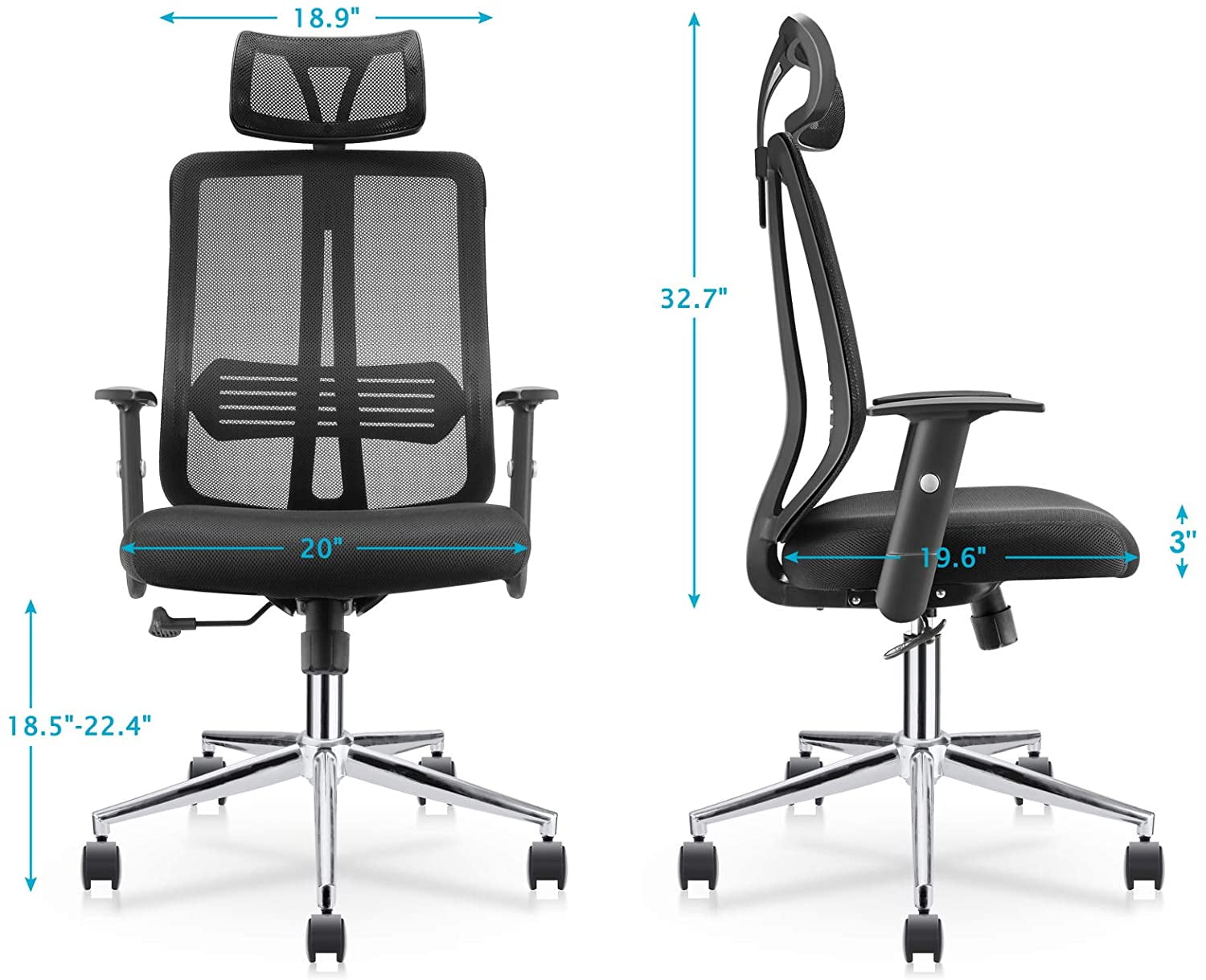 NewGen Ergonomic High Back Office Chair with Adjustable Arms, Headrest Support, S-Shaped Back, 3.2" Thicker Cushion, Back Tilt, Breathable Mesh, Durable Casters for Smooth Mobility. Stylish Black