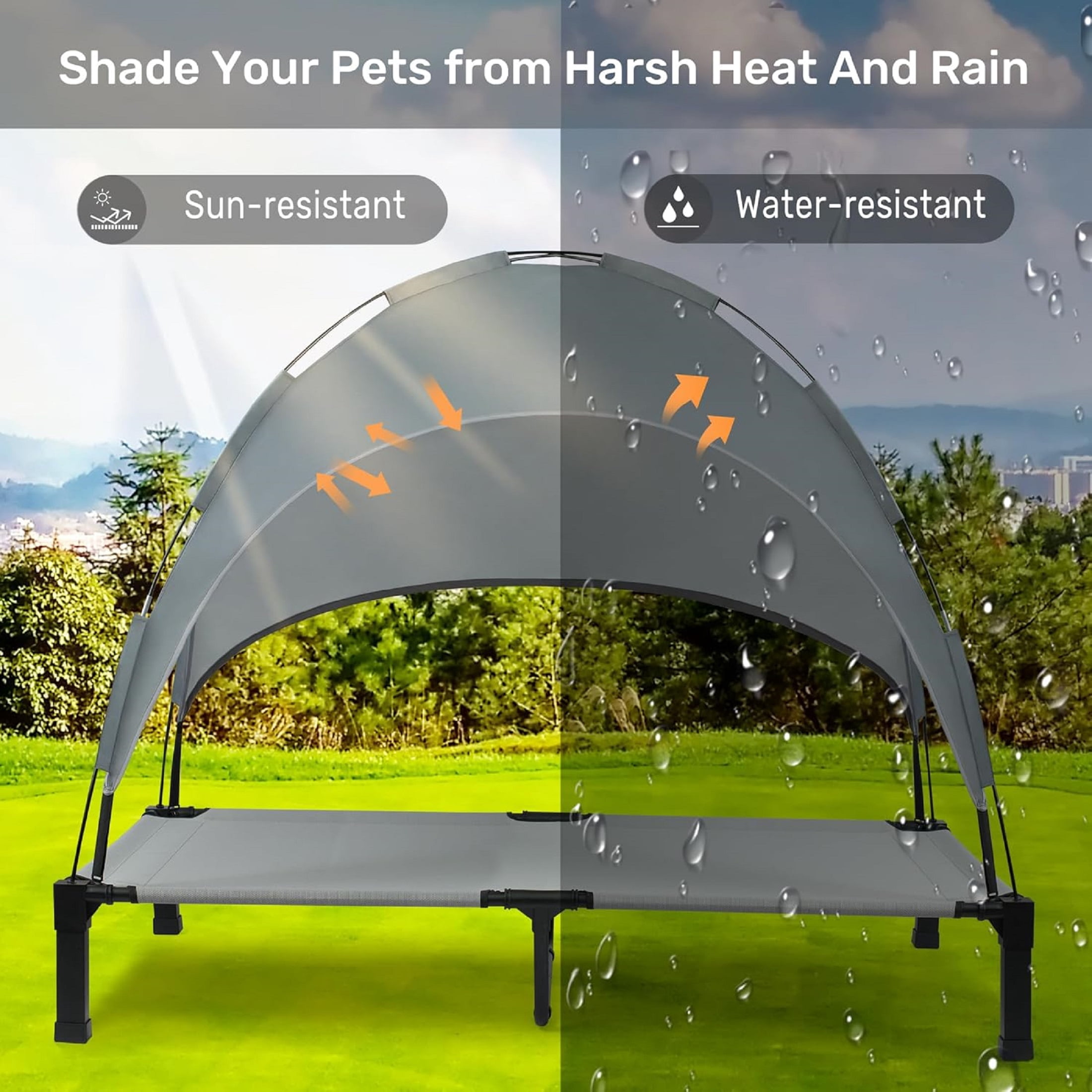 Niubya Cooling Elevated Dog Bed, Portable Raised Pet Cot with Removable Canopy and Washable Mesh, Extra Large, Grey