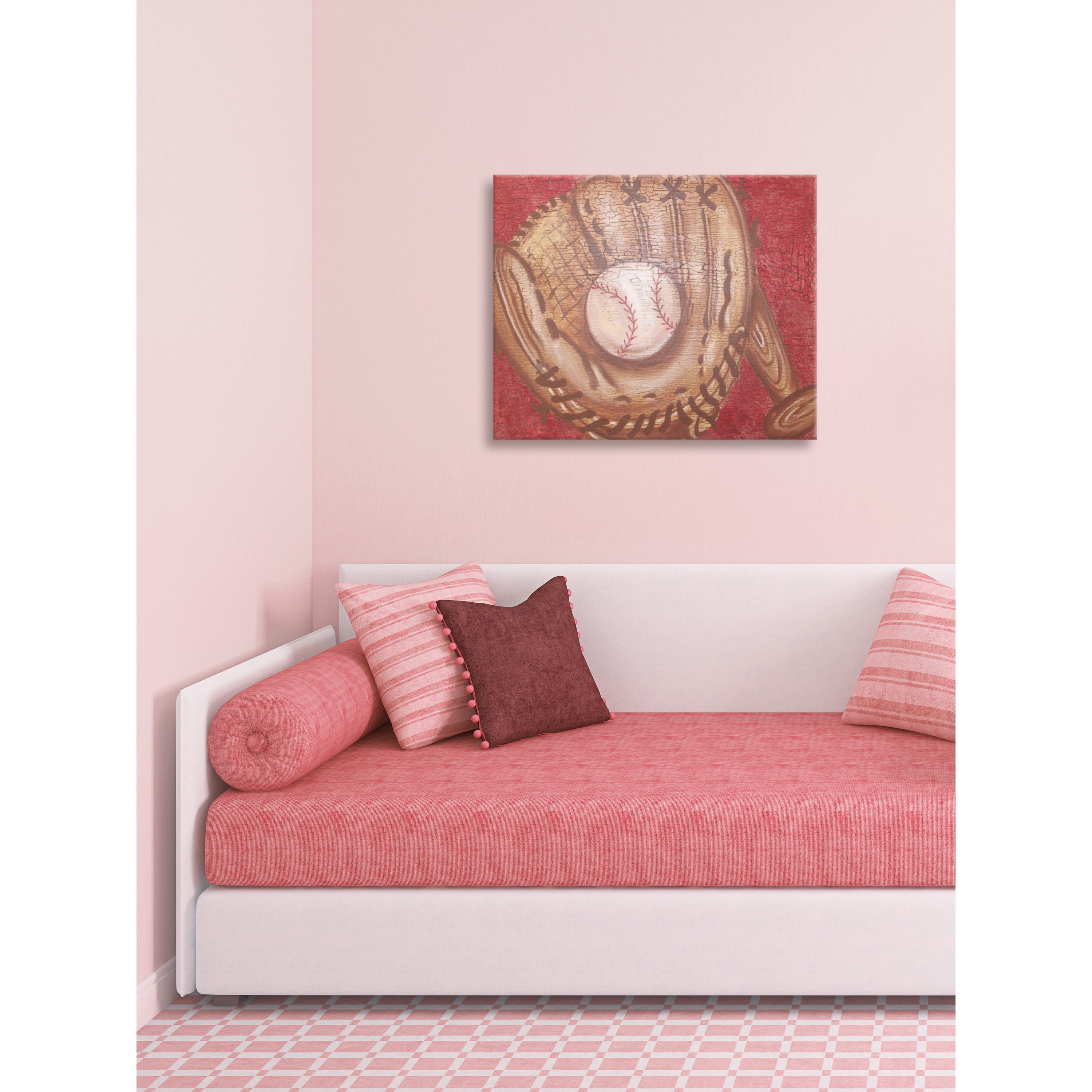 Marmont Hill "Crackle Baseball" by Reesa Qualia Painting Print on Wrapped Canvas