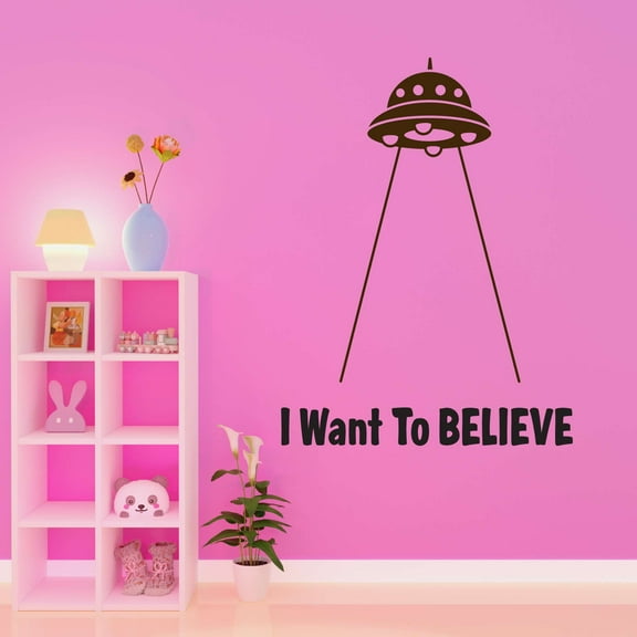 Aliens I Want To Believe Elephant Spaceships Mars Planets Outer Space Science Fiction Stranger Teddy Bear Dino Dinosaurs Trucks Airplane Ideas Wall Decal Sticker - Size: 16 In X 20 In