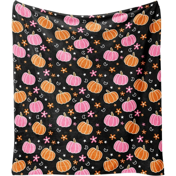 Halloween Throw Blanket,Gothic Pink Pumpkin Star Moon Fleece Blankets,Goth Spooky Gifts for Women Flannel Throw Blanket for Home Living Room Couch Bed Chair or Dorm Decor 60"x50"