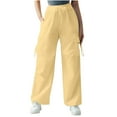 thumbnail image 2 of Ndbuld Cargo Pants Women High Waisted Parachute Pants Women's Solid Color High Waist Flap Pocket Work Pants Trousers With Pockets Summer Savings Evergreen Yellow L, 2 of 6