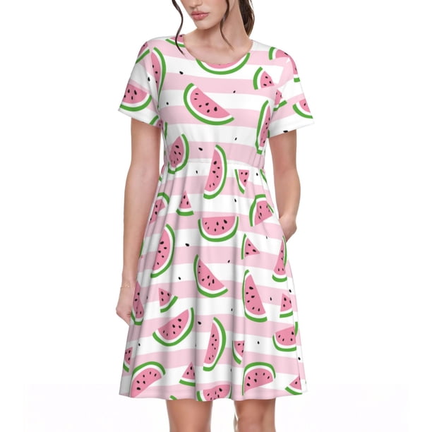 Balery Watermelon Vestidos sueltos de manga corta para mujer, vestidos de verano 2025, vestidos casuales de corte A con vuelo.