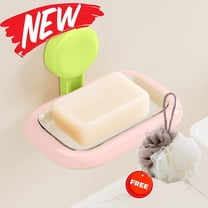 FEOLGEHLY Bar Soap Dish Holder for Shower, Suction Cup Wall Mounted Self Draining No-Drilling Removable Soap Sponge Holder for Bathroom Bathtub Kitchen Sink, Anti-Slip and Draining, Pink