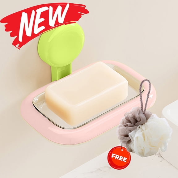 FEOLGEHLY Bar Soap Dish Holder for Shower, Suction Cup Wall Mounted Self Draining No-Drilling Removable Soap Sponge Holder for Bathroom Bathtub Kitchen Sink, Anti-Slip and Draining, Pink