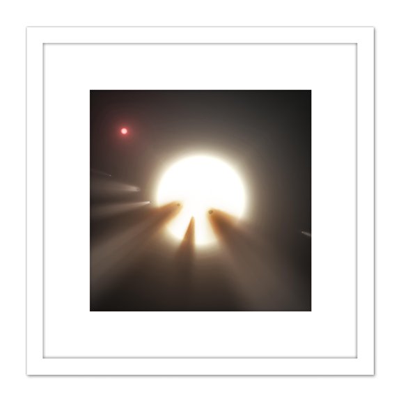Space NASA Comet Swarm Star KIC8462852 Illustration 8X8 Inch Square Wooden Framed Wall Art Print Picture with Mount