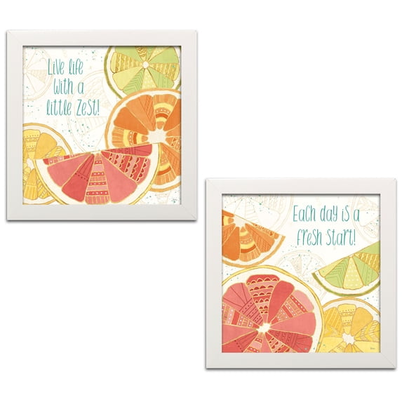 Gango Home Decor Contemporary Citrus Splash I & II by Veronique Charron (Ready to Hang); Two 12x12in White Framed Prints