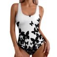 thumbnail image 2 of Women's One Piece Swimsuit Black Floral Print Push Up Tummy Control, 2 of 9
