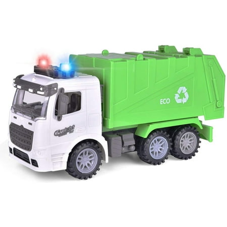 Fun Little Toys 12 Inch Garbage Truck Toy, Friction Powered Car for Kids, Toys Truck with Lights and Sounds