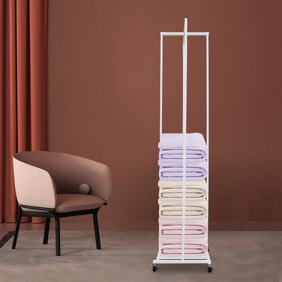 White Iron 198cm Adjustable Pillow Storage Rack Wheeled Multi-Layer Storage Display Rack Home And Hotel Racks