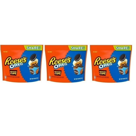 3 bags of Reese's OREO Miniatures Milk Chocolate and White Creme Peanut Butter Cups Candy, Share Pack 9 oz
