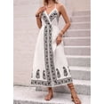 thumbnail image 5 of Women's V-Neck Sleeveless Flowy Maxi Dress Boho Wedding Guest Backless Sundress Beach Resort Wear Black & White S, 5 of 10