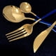 thumbnail image 3 of XmhyTop Juego de cubiertos de acero inoxidable reutilizables, cubiertos con espejo (servicio para 10 personas, azul dorado), 3 of 4