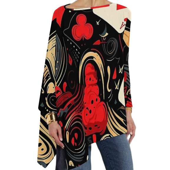 Retro Playing Cards Sign T-Shirt Korean Fashion Long-Sleeve T-Shirts Pattern Funny Tee Shirt Woman Winter Tops Big Size
