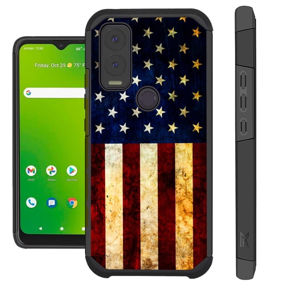 Compatible with Cricket Innovate E 5G Hybrid Fusion Guard Phone Case Cover (US Flag Half)