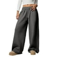 thumbnail image 3 of Efsteb Women's Fleece Lined Sweatpants Winter Warm Wide Leg Sweat Pants Baggy Casual Pants with Pockets (Dark Gray,L), 3 of 9