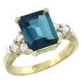 thumbnail image 1 of 14K Yellow Gold Natural London Blue Topaz Ring Octagon 9x7mm Diamond Accent, size 6.5, 1 of 1