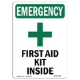 thumbnail image 1 of SignMission OS-EM-A-1218-V-10486 12 x 18 in. OSHA Emergency Sign - First Aid Kit Inside with Symbol, 1 of 1