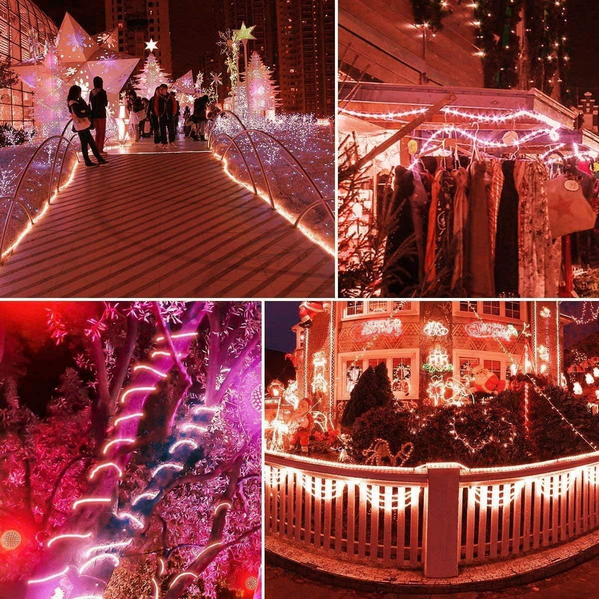 Plug in Rope Lights, 100 LEDs 40ft Waterproof Outdoor String Lights, Warm White Steady Light Copper Wire for Garden, Fence, Party, Wedding Decoration