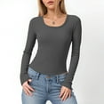 thumbnail image 2 of idosla Womens Long Sleeve Scoop Neck Ribbed Knit Fitted Casual Tops Tee Slim Basic Shirts (Dark Gray, XL), 2 of 6