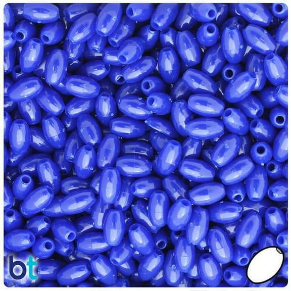 BeadTin Royal Blue Opaque 9mm Oat Plastic Beads (500pcs)