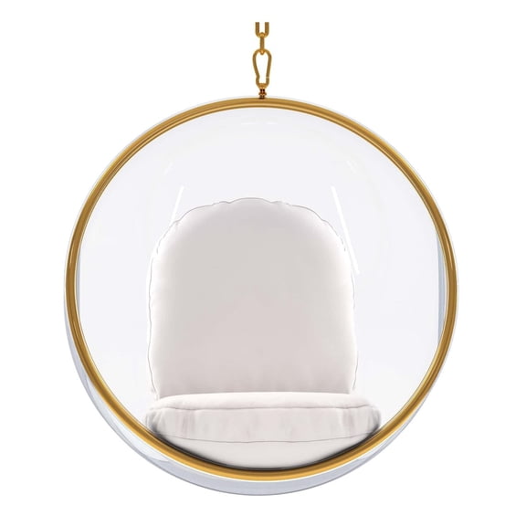 Pemberly Row 42" Vinyl and Steel Hanging Bubble Chair in Gold