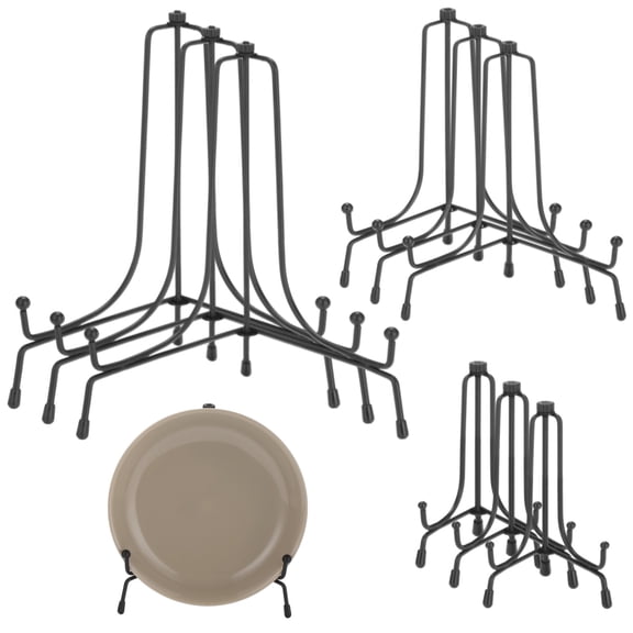 9 PCS Plate Stands for Display, 3 Sizes 4 6 8 Inch Plate Holder Stands, Black Iron Wire Easel Display Stand with Anti-Slip Feet for Picture Frame, Decorative Plates, Art Display, Tabletop Display