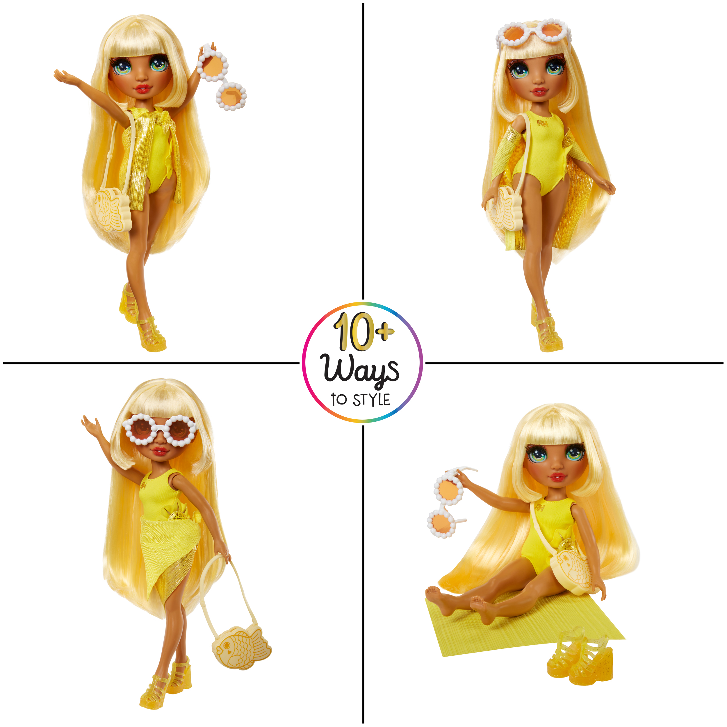 Rainbow High Swim & Style Sunny, Yellow 11? Doll, Removable Swimsuit, Wrap, Sandals, Fun Play Accessories. Kids Toy Gift Ages 4-12 - image 5 of 8
