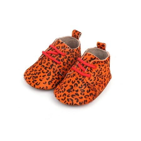 

Woobling Newborn First Walking Shoes Soft Sole Casual Sneaker Prewalker Crib Shoe House Flats Comfort Lace Up Camouflage Orange Leopard 4C