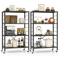 Gymax 2 PCS 4-tier Foldable Storage Shelf w/ Lockable Wheels Home Shelving Unit for Tool Room
