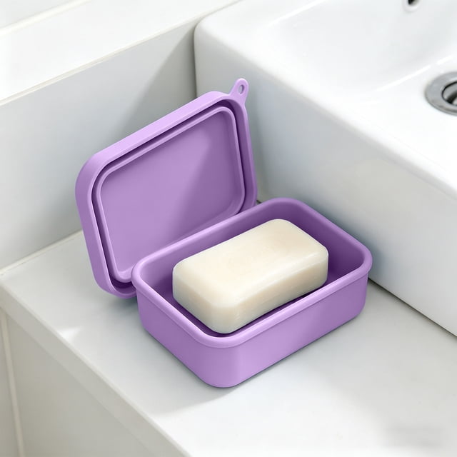 Jabonera de silicona con tapa, jabonera autodrenante para baño y cocina – Recipiente antideslizante para jabón en barra con tapa, estuche de viaje de secado rápido