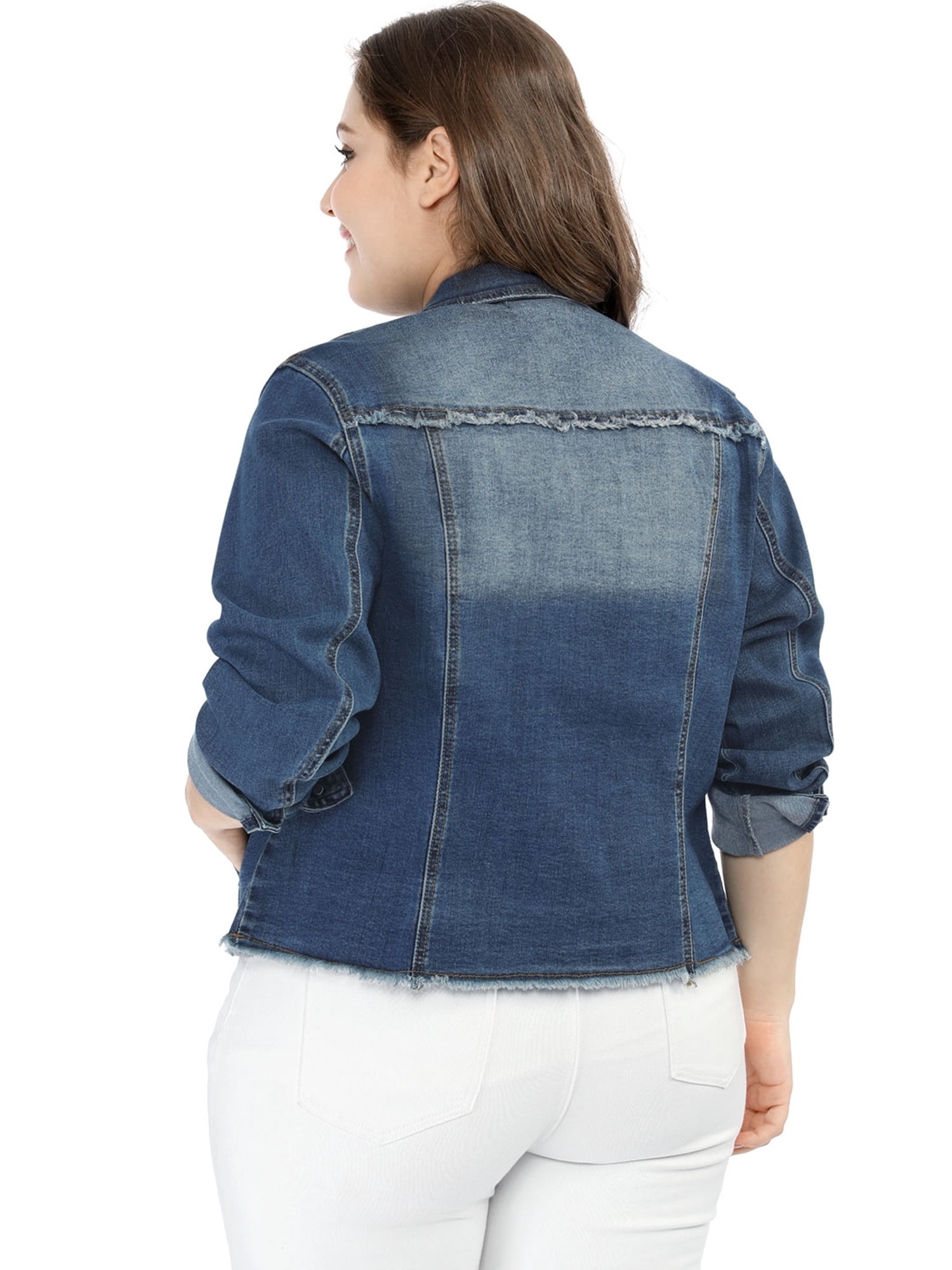 DARING DIVA Women's Plus Size Washed Front Frayed Classic Denim Jacket 6X Blue