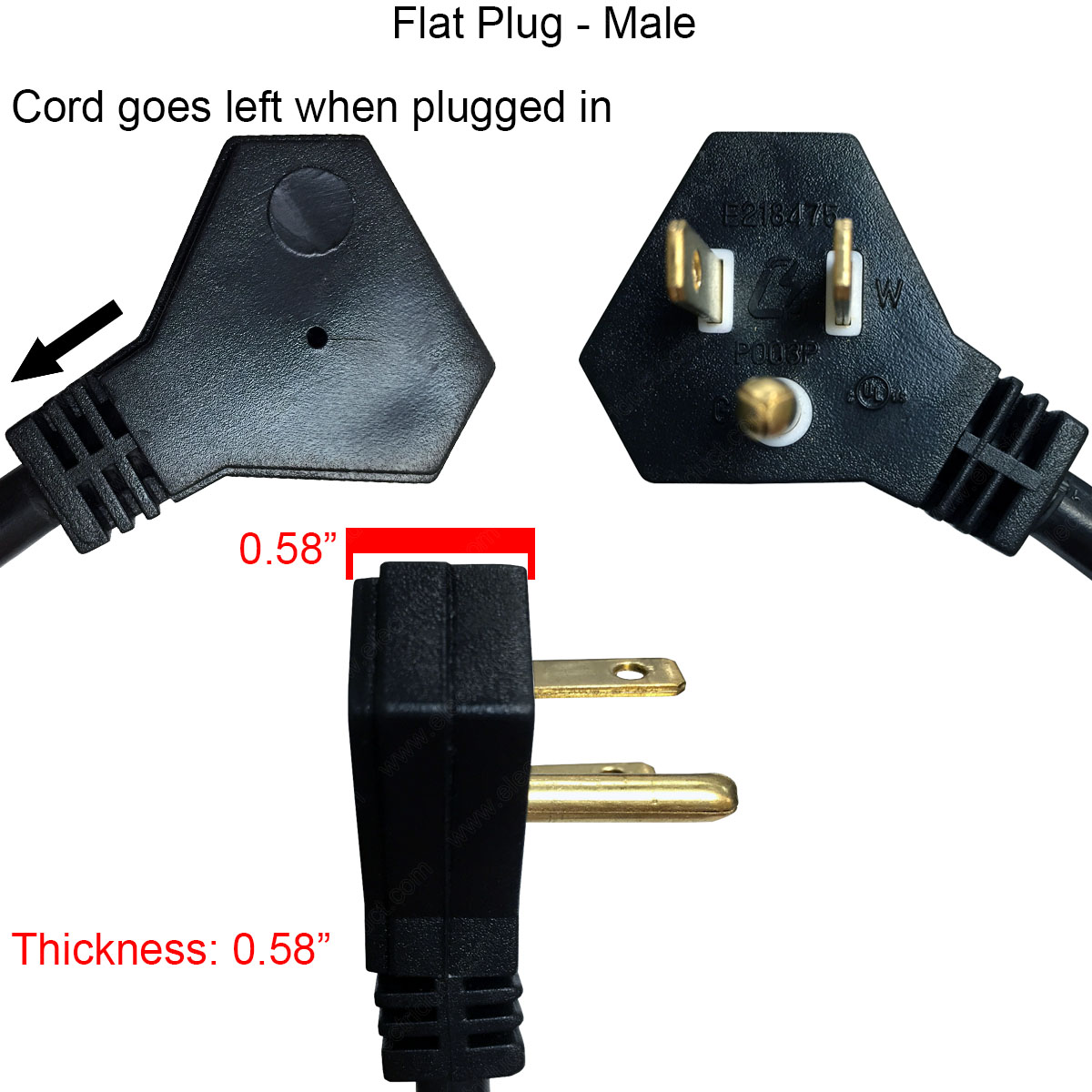 4 Pc Multi-Pack : Lengths: 1.5FT, 3FT, 5FT and 10 FT - Flat Plug Power Extension Cords - 3 Prong, 13amp, 125V, 1625 W