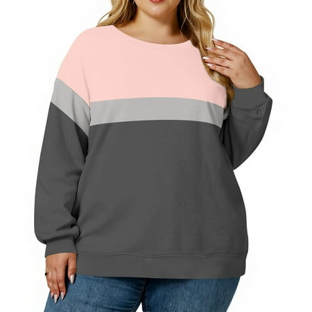 TrdSipl Plus Size Womens Tops Fall Womens Tops 4x Plus Size V Neck Color Block Long Sleeve Tops Dressy Casual Tunics Plus Size Womens Clothes