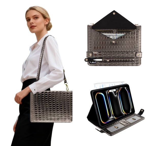 Dteck Handbag Case for Samsung Galaxy Tab S11 Ultra, Folio Stand Crossbody Wallet Case with Pen Holder Shoulder Strap Protective Cover,Black