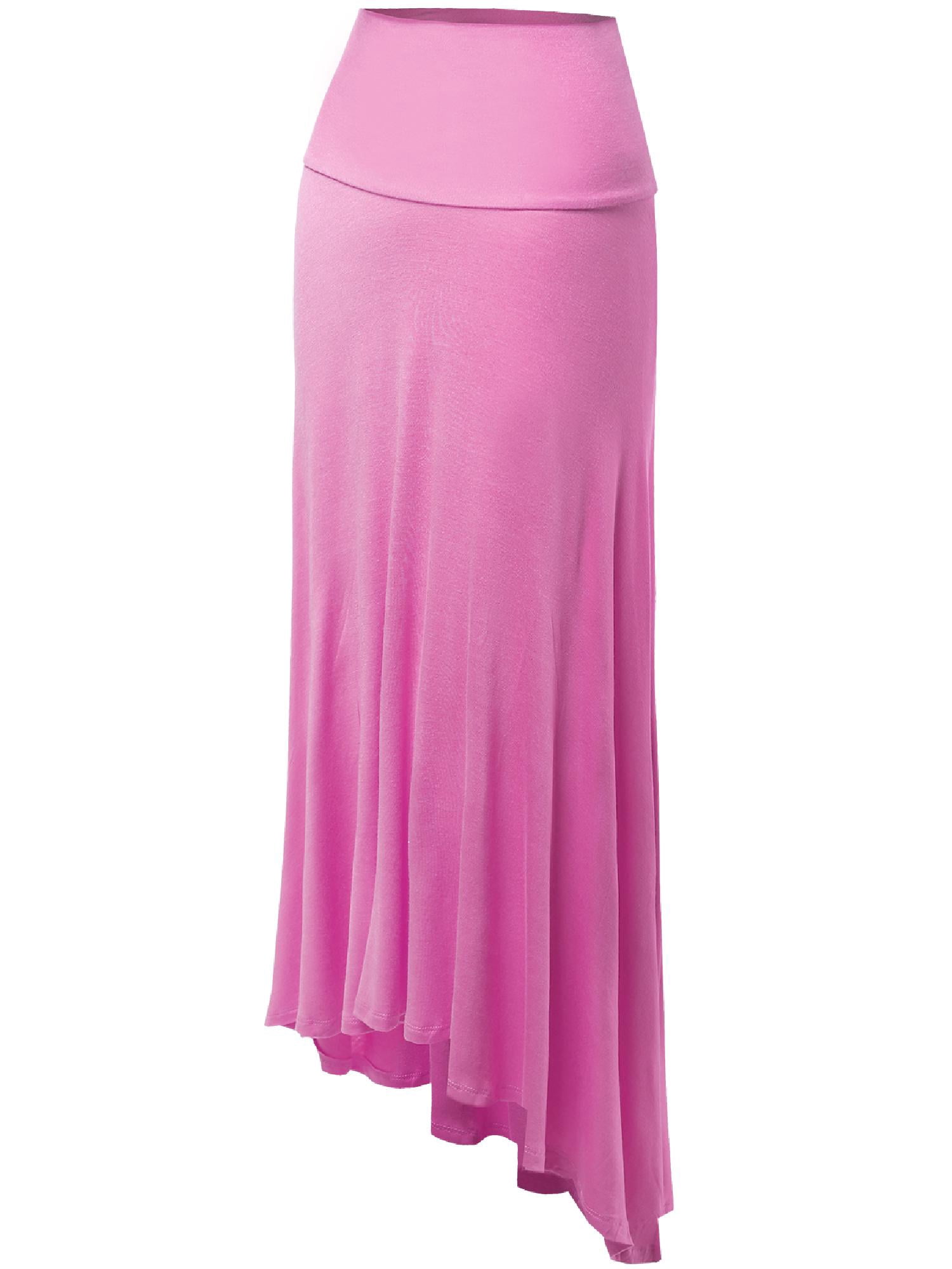 FashionOutfit Women's Solid Diphem Full Length Foldover Long Maxi Skirts