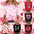 thumbnail image 2 of YUEHUA Womens Tshirts Cotton Loose Fit Loose Preppy Comfortable V Neck Valentine's Love Heart Drop Shoulder Tops Casual Summer Solid Color Basic Tees, 2 of 5
