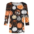 thumbnail image 3 of 3/4 Sleeve Halloween Top,2024 Halloween Women 3/4 Sleeve Tops Elbow Length Crewneck Cute Pumpkin Graphic Tshirt Three Quarter Sleeve Casual Blouse Tees Tunic, 3 of 5