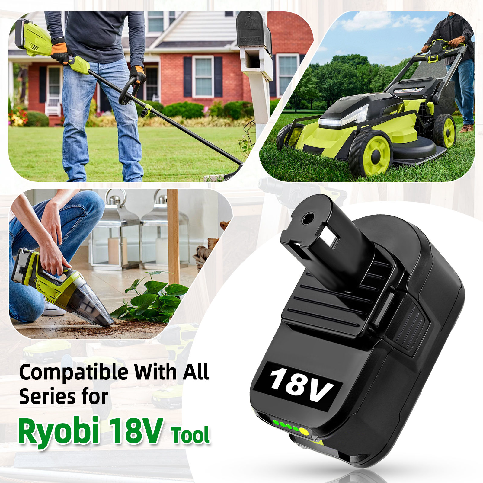 2 Pack High-Capacity 8.0Ah Battery Replacement for Ryobi 18V Battery Fits for Ryobi Battery Compatible with Ryobi Battery 18V P102 P103 P104 P105 P107 P108 P109 P190 P122